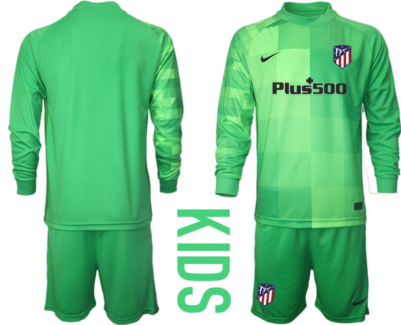 Youth 2021-2022 Club Atletico Madrid green goalkeeper long sleeve blank Soccer Jersey
